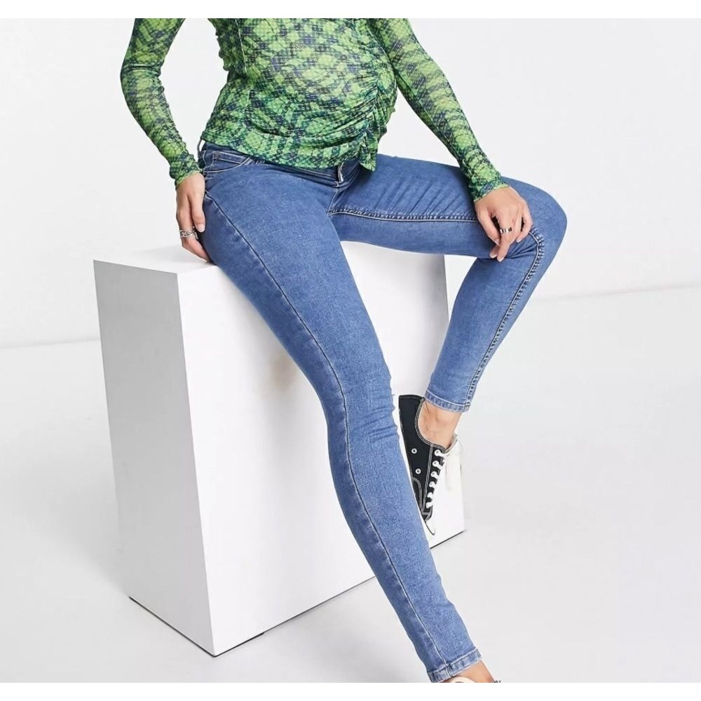 ASOS Design Maternity‎ High Rise Ridley Skinny Jeans Midwash Blue Size 12 NWT